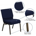 21''W Stacking Church Chair in Navy Blue Dot Patterned Fabric - Gold Vein Frame