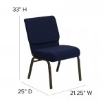 21''W Stacking Church Chair in Navy Blue Dot Patterned Fabric - Gold Vein Frame