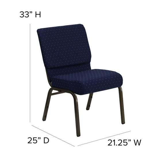 21''W Stacking Church Chair in Navy Blue Dot Patterned Fabric - Gold Vein Frame