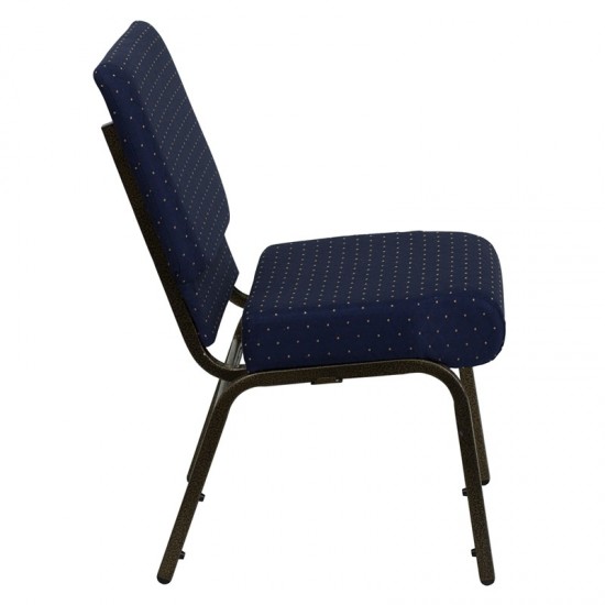 21''W Stacking Church Chair in Navy Blue Dot Patterned Fabric - Gold Vein Frame