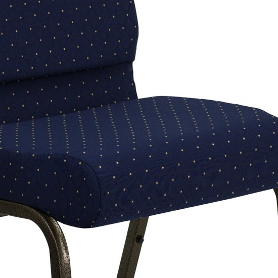 21''W Stacking Church Chair in Navy Blue Dot Patterned Fabric - Gold Vein Frame