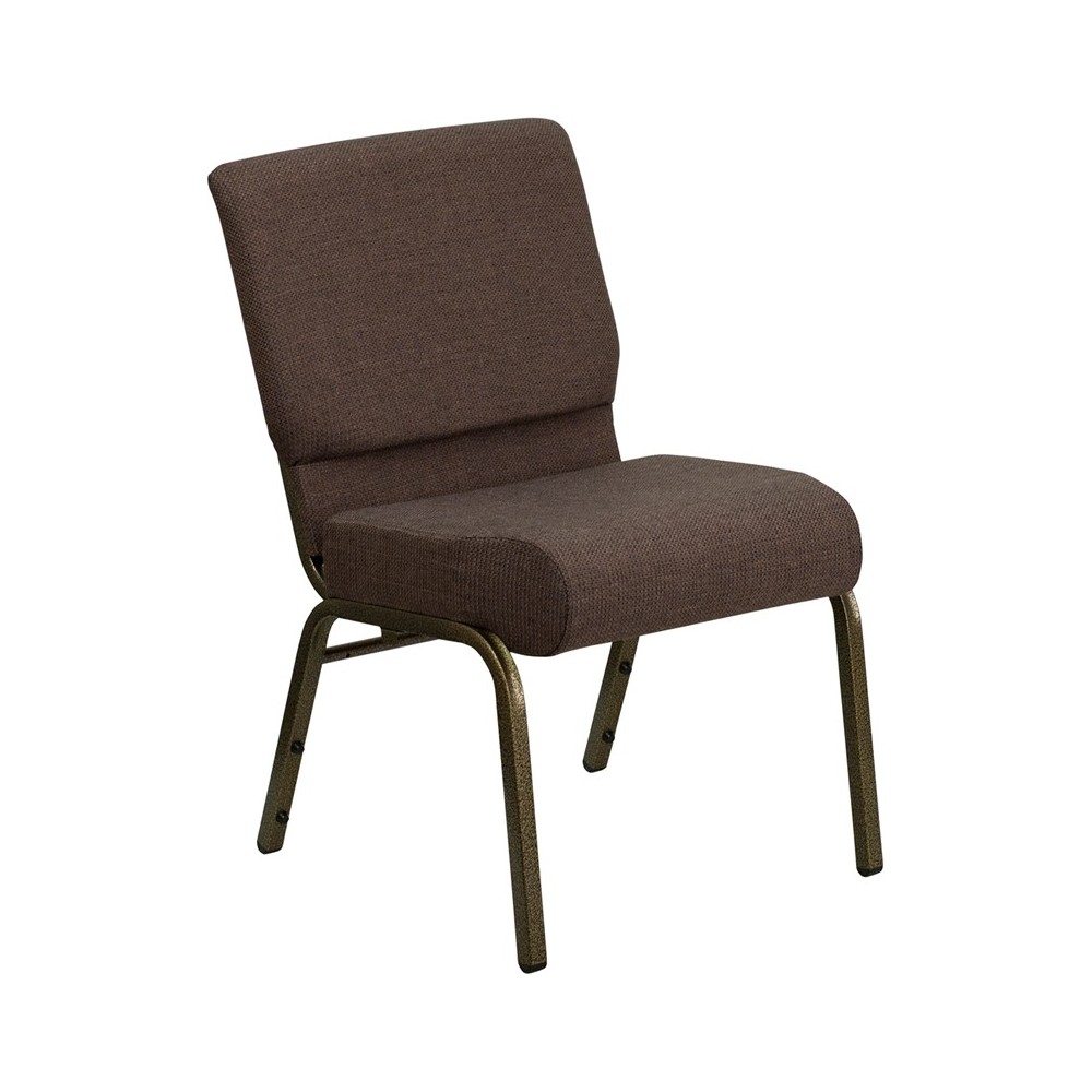 21''W Stacking Church Chair in Brown Fabric - Gold Vein Frame