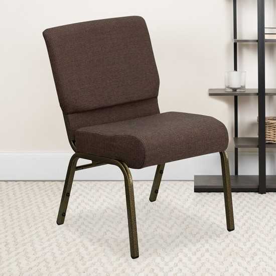 21''W Stacking Church Chair in Brown Fabric - Gold Vein Frame