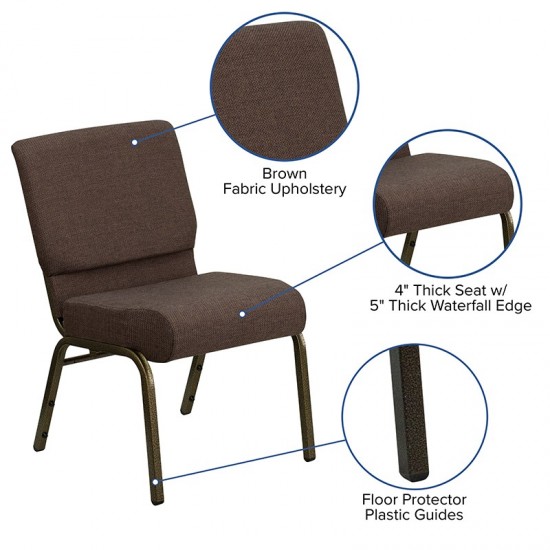 21''W Stacking Church Chair in Brown Fabric - Gold Vein Frame