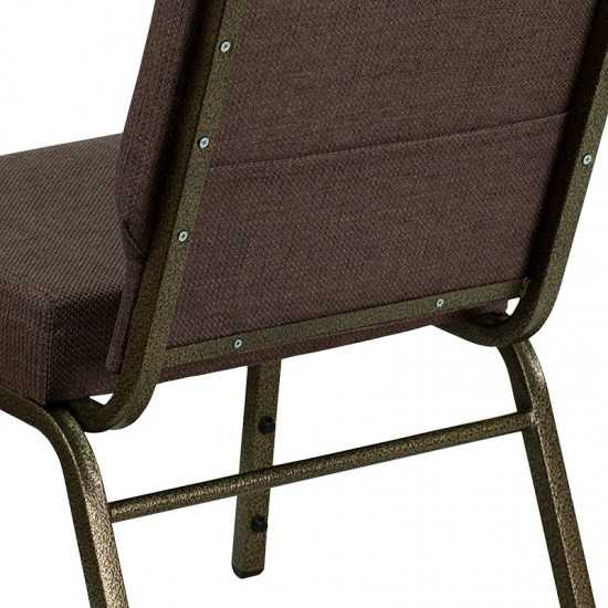 21''W Stacking Church Chair in Brown Fabric - Gold Vein Frame