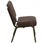 21''W Stacking Church Chair in Brown Fabric - Gold Vein Frame