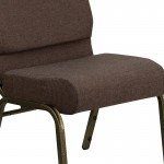 21''W Stacking Church Chair in Brown Fabric - Gold Vein Frame