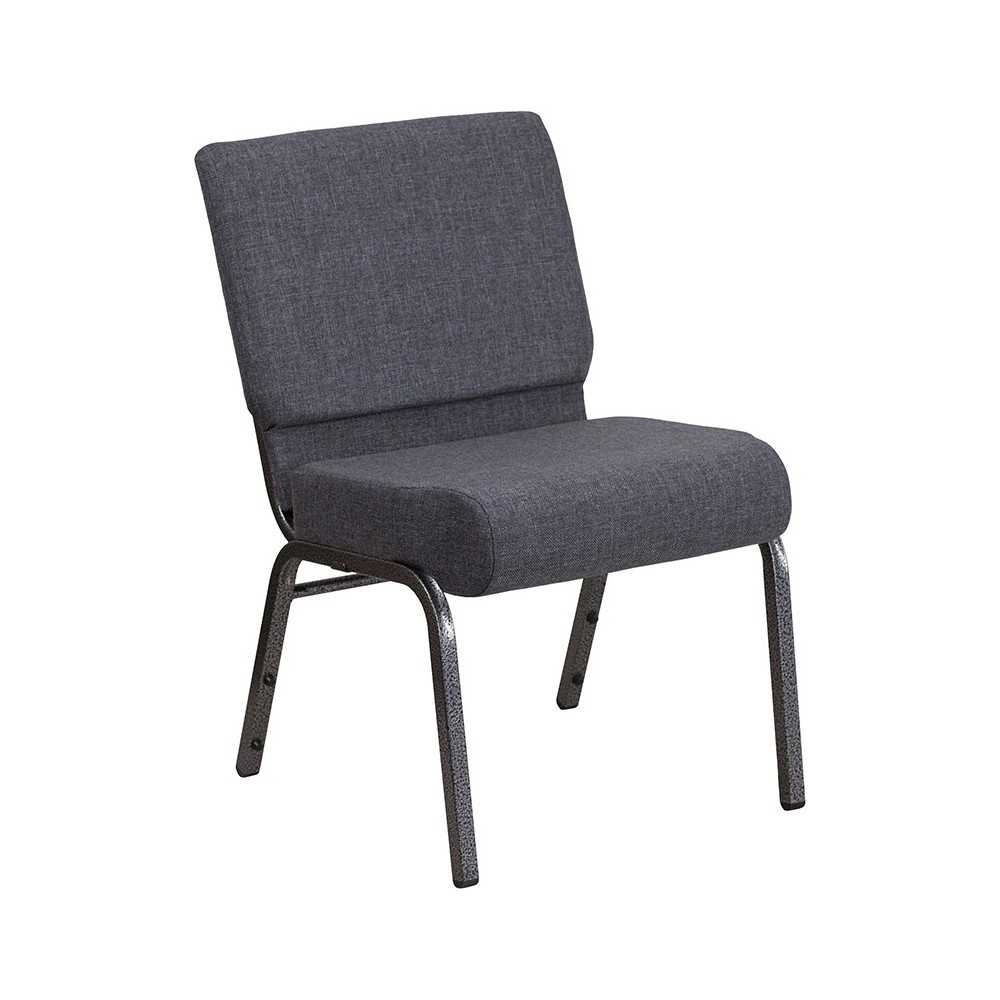 21''W Church Chair in Dark Gray Fabric - Silver Vein Frame