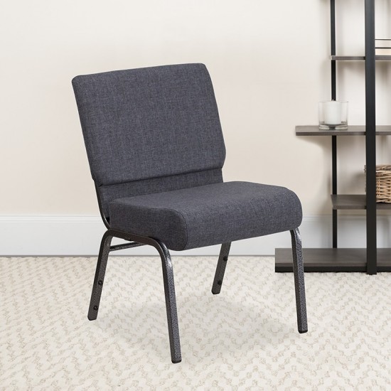 21''W Church Chair in Dark Gray Fabric - Silver Vein Frame