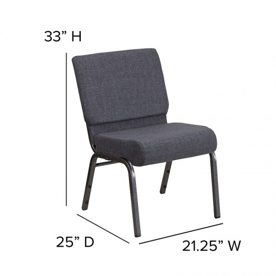 21''W Church Chair in Dark Gray Fabric - Silver Vein Frame