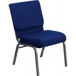 21''W Stacking Church Chair in Navy Blue Fabric - Silver Vein Frame