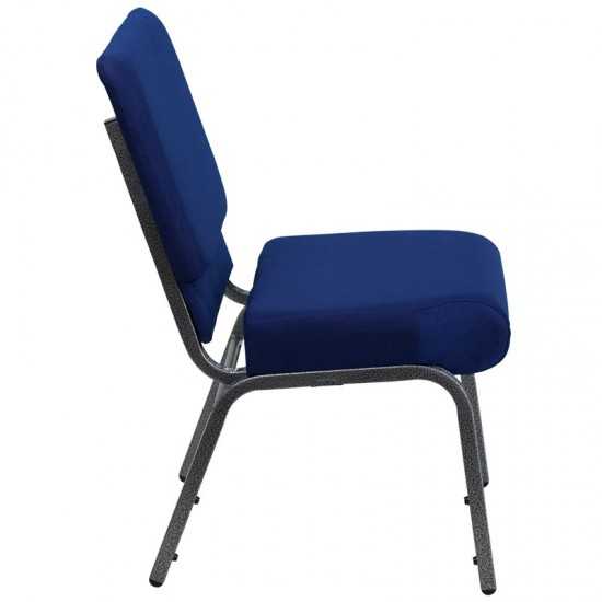 21''W Stacking Church Chair in Navy Blue Fabric - Silver Vein Frame