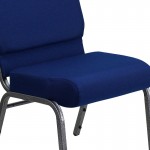 21''W Stacking Church Chair in Navy Blue Fabric - Silver Vein Frame