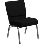 21''W Stacking Church Chair in Black Fabric - Silver Vein Frame