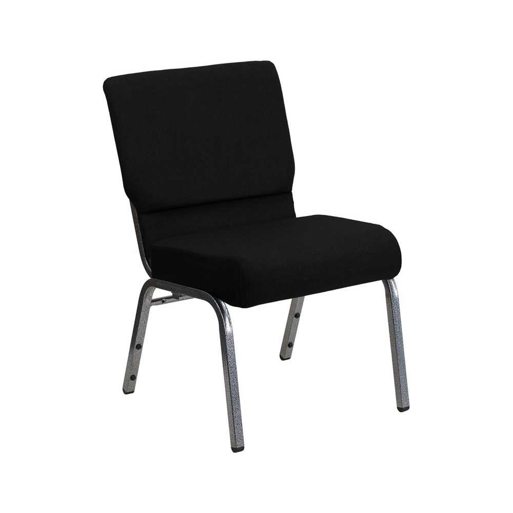 21''W Stacking Church Chair in Black Fabric - Silver Vein Frame