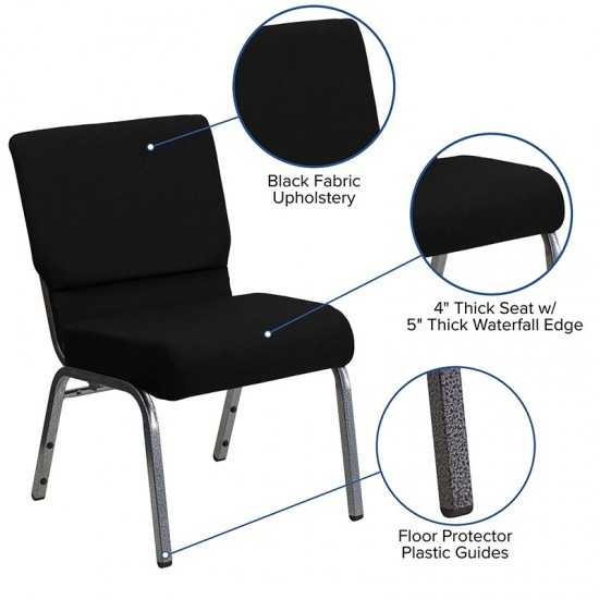 21''W Stacking Church Chair in Black Fabric - Silver Vein Frame