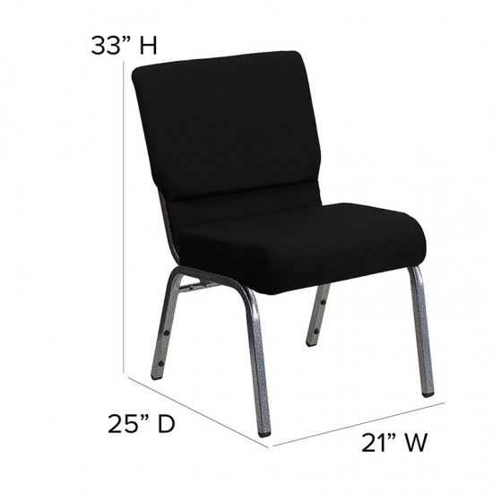 21''W Stacking Church Chair in Black Fabric - Silver Vein Frame