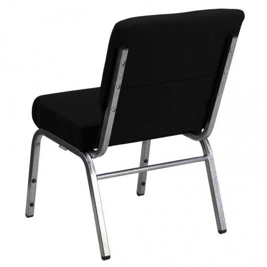 21''W Stacking Church Chair in Black Fabric - Silver Vein Frame