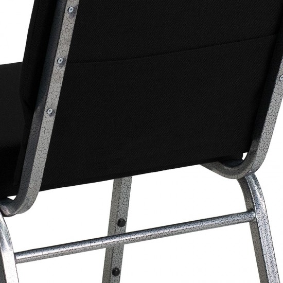 21''W Stacking Church Chair in Black Fabric - Silver Vein Frame