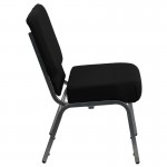 21''W Stacking Church Chair in Black Fabric - Silver Vein Frame