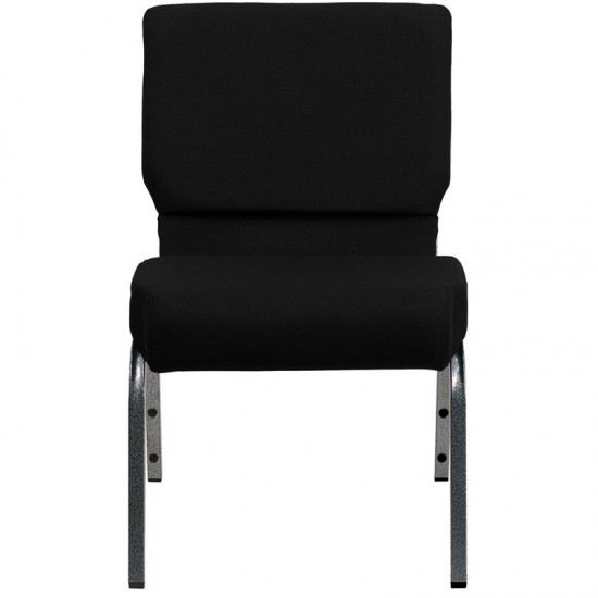 21''W Stacking Church Chair in Black Fabric - Silver Vein Frame