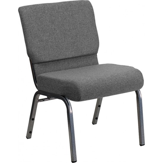 21''W Stacking Church Chair in Gray Fabric - Silver Vein Frame