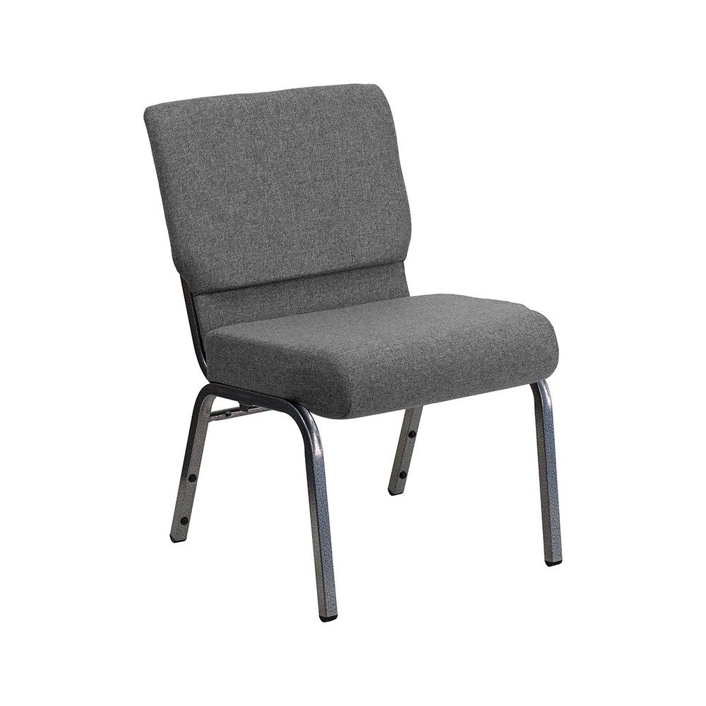 21''W Stacking Church Chair in Gray Fabric - Silver Vein Frame