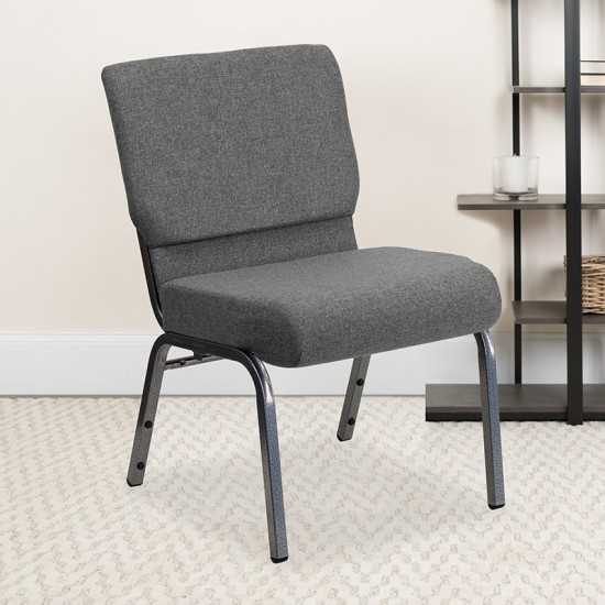 21''W Stacking Church Chair in Gray Fabric - Silver Vein Frame