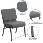 21''W Stacking Church Chair in Gray Fabric - Silver Vein Frame