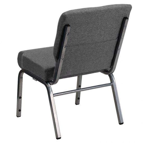 21''W Stacking Church Chair in Gray Fabric - Silver Vein Frame