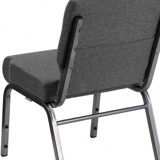 21''W Stacking Church Chair in Gray Fabric - Silver Vein Frame