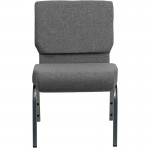 21''W Stacking Church Chair in Gray Fabric - Silver Vein Frame