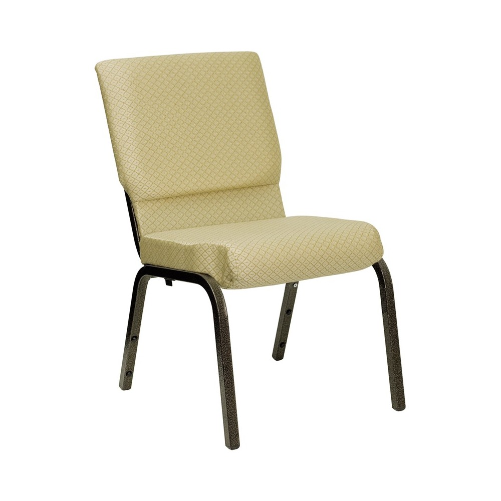 18.5''W Stacking Church Chair in Beige Patterned Fabric - Gold Vein Frame