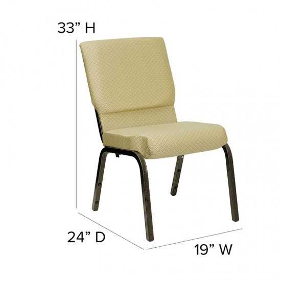 18.5''W Stacking Church Chair in Beige Patterned Fabric - Gold Vein Frame