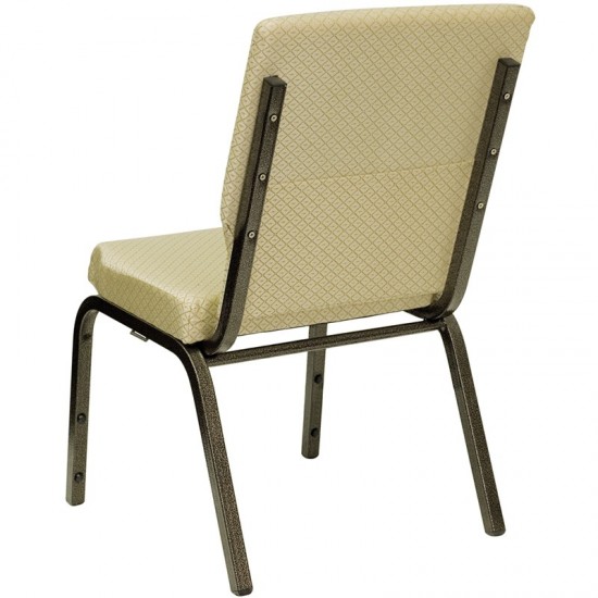 18.5''W Stacking Church Chair in Beige Patterned Fabric - Gold Vein Frame