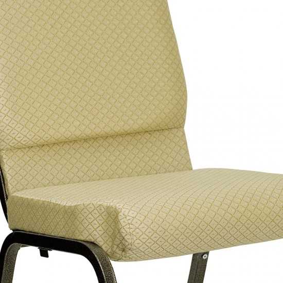 18.5''W Stacking Church Chair in Beige Patterned Fabric - Gold Vein Frame