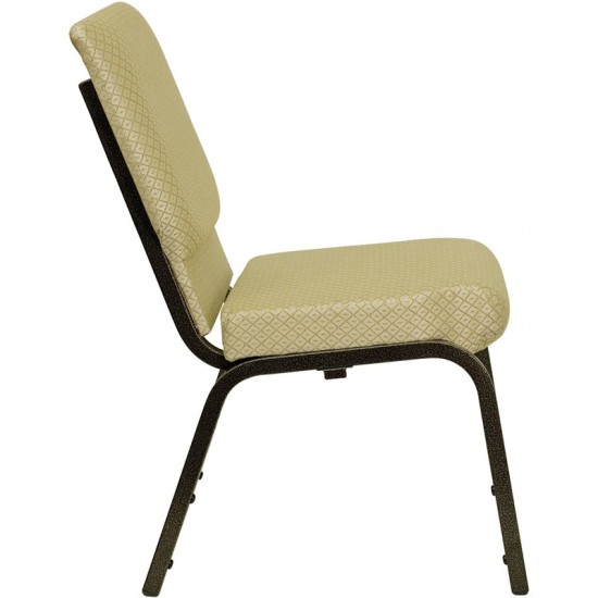 18.5''W Stacking Church Chair in Beige Patterned Fabric - Gold Vein Frame