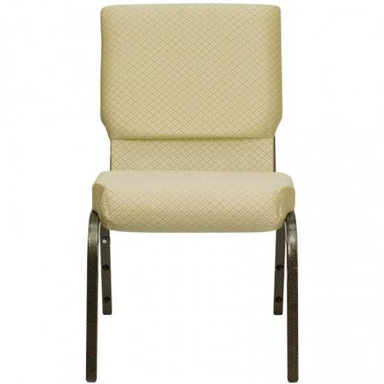 18.5''W Stacking Church Chair in Beige Patterned Fabric - Gold Vein Frame