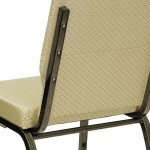 18.5''W Stacking Church Chair in Beige Patterned Fabric - Gold Vein Frame