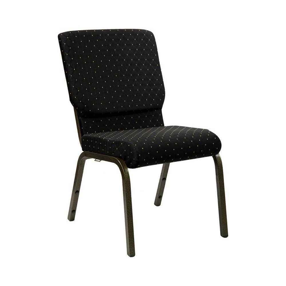 18.5''W Stacking Church Chair in Black Dot Patterned Fabric - Gold Vein Frame