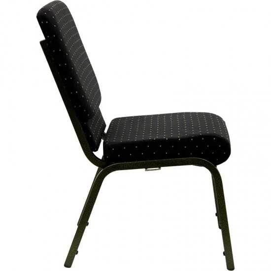 18.5''W Stacking Church Chair in Black Dot Patterned Fabric - Gold Vein Frame