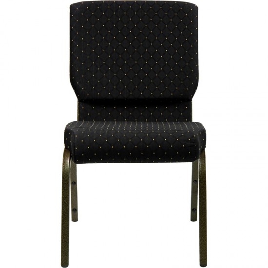 18.5''W Stacking Church Chair in Black Dot Patterned Fabric - Gold Vein Frame