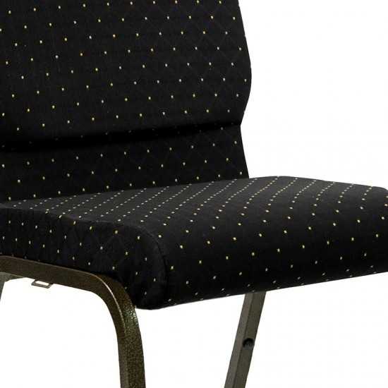 18.5''W Stacking Church Chair in Black Dot Patterned Fabric - Gold Vein Frame