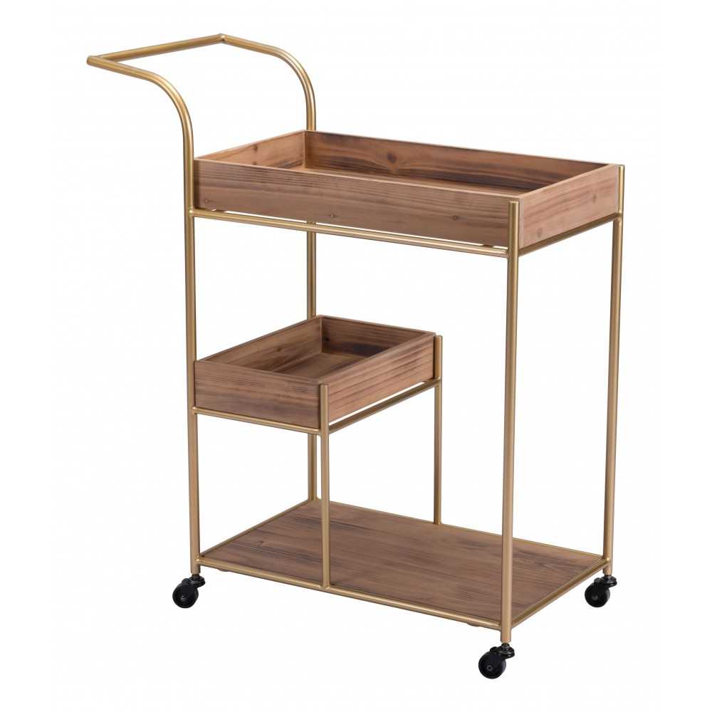 Bar Cart & Tray Brown & Gold