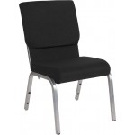 18.5\'\'W Stacking Church Chair in Black Fabric - Silver Vein Frame