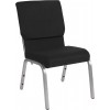 18.5''W Stacking Church Chair in Black Fabric - Silver Vein Frame