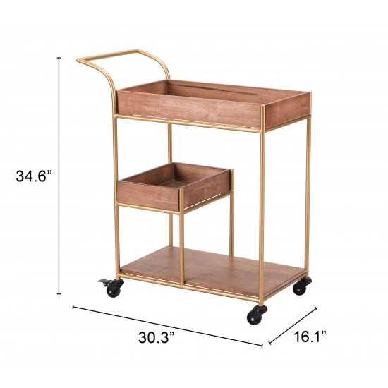 Bar Cart & Tray Brown & Gold