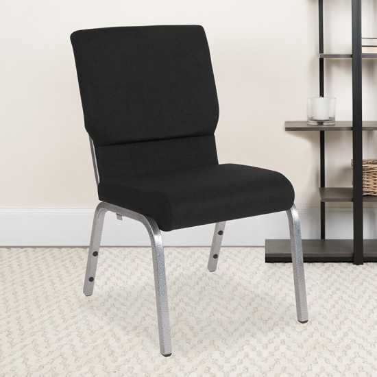 18.5''W Stacking Church Chair in Black Fabric - Silver Vein Frame