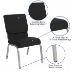 18.5''W Stacking Church Chair in Black Fabric - Silver Vein Frame