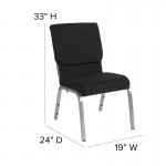 18.5''W Stacking Church Chair in Black Fabric - Silver Vein Frame